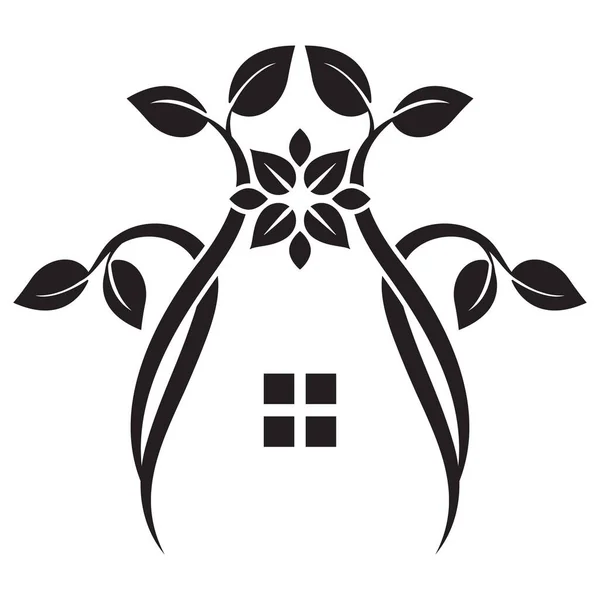 葉や花のアイコンのデザインの家 ファームハウスフラットアイコン — ストックベクタ