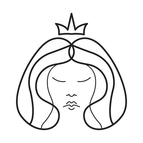 プリンセスポートレートアイコンデザイン 王冠フラットアイコンデザインの女性の顔 — ストックベクタ