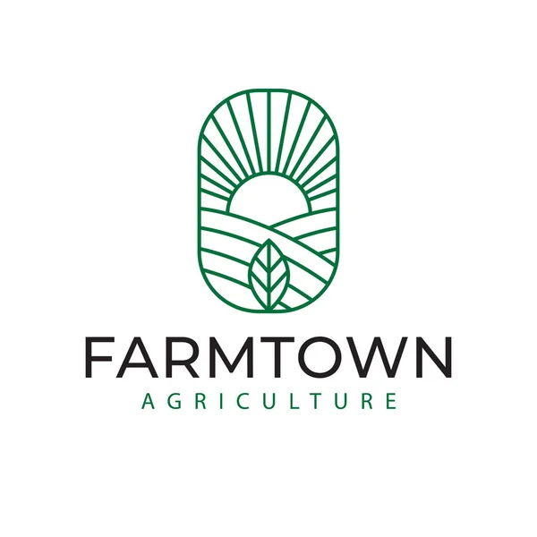 Farmtown Tarım Vektör Logosu Tasarımı Manzara Görünümü Logosu Organik Eko — Stok Vektör