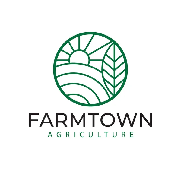 Farmtown Tarım Vektör Logosu Tasarımı Manzara Görünümü Logosu Organik Eko — Stok Vektör