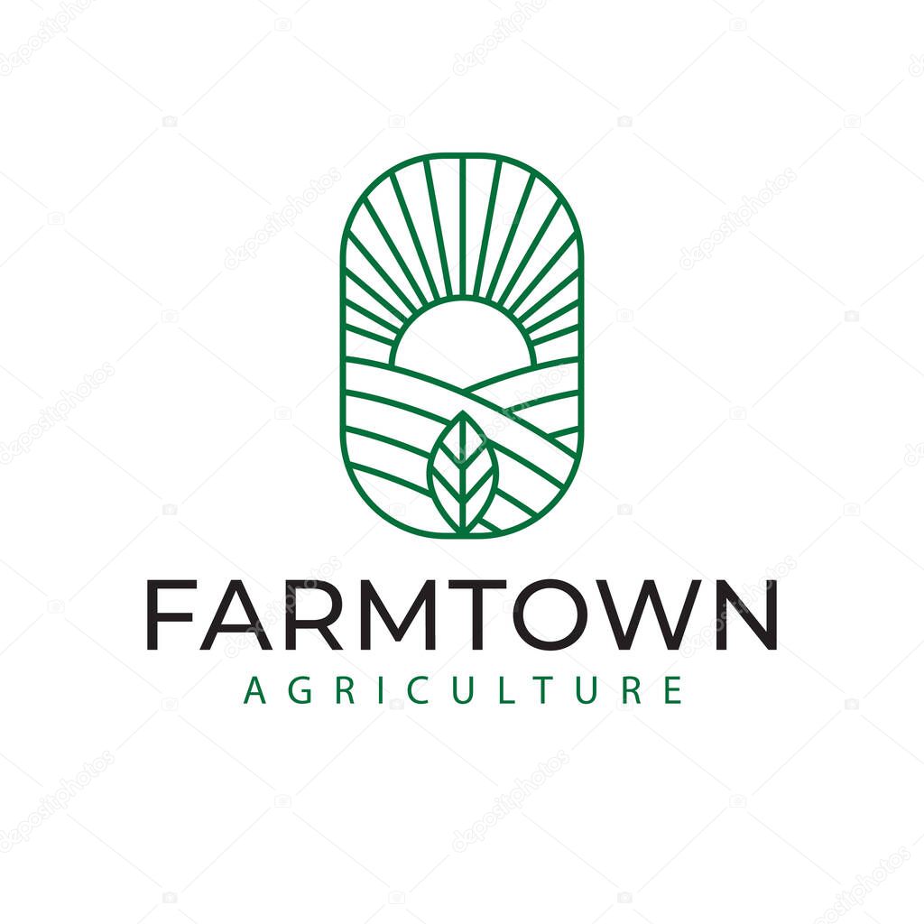 Farmtown agriculture vector logo design. Landscape view logotype. Organic and eco logo template.