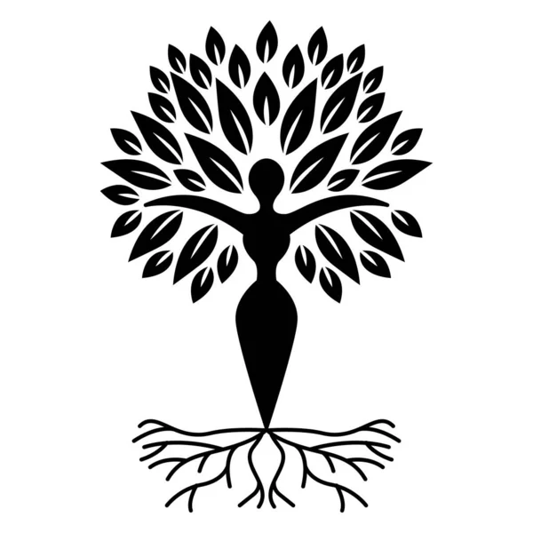 Kobieta Drzewo Abstrakcyjny Wektorowy Wzór Ikony Charakter Wzrost Płaska Ikona — Wektor stockowy