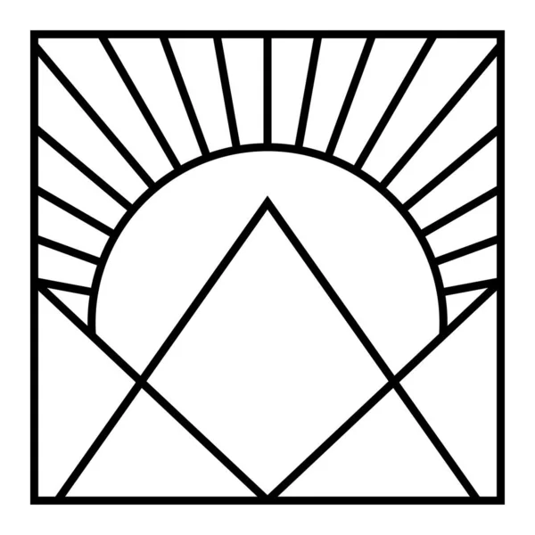 抽象幾何学的な山と太陽のベクトルアイコンのデザイン 自然のフラットアイコン — ストックベクタ
