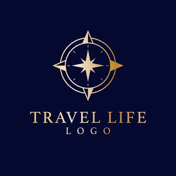 Projekt Logo Wektora Życia Podróży Minimalistyczny Logotyp Kompasu Elegancki Złoty — Wektor stockowy
