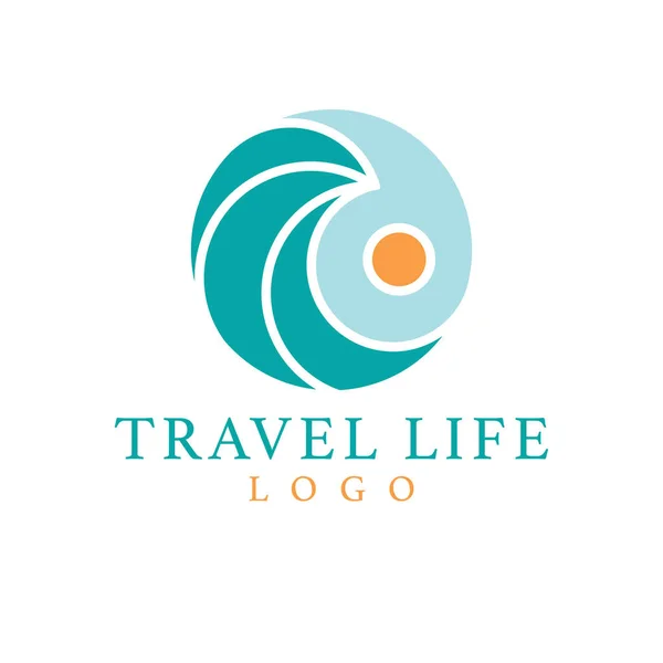 Projekt Logo Wektora Życia Podróży Fala Logotyp Słońca Minimalistyczny Szablon — Wektor stockowy