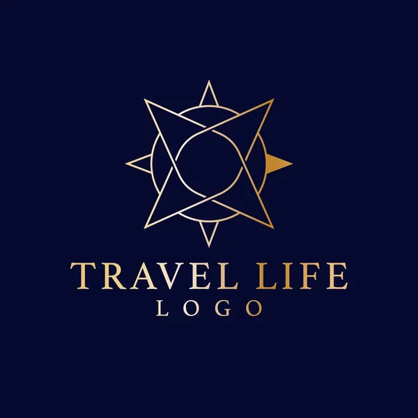 Projekt Logo Wektora Życia Podróży Minimalistyczny Logotyp Kompasu Elegancki Złoty — Wektor stockowy