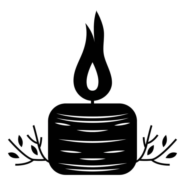 Kerzen Zweige Und Flammenvektorsymbole Flache Ikone — Stockvektor