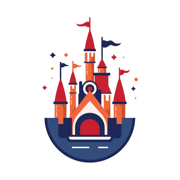 stock vector Cartoon castle funny vector illustration. Childish icon design. Tower sticker design. Fun palace symbol.