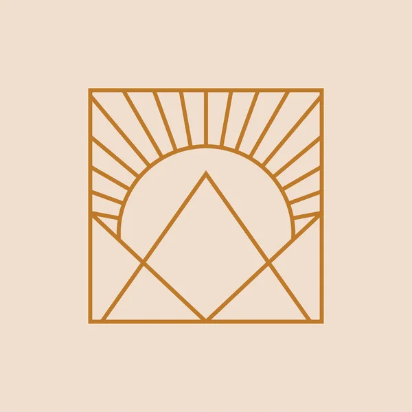 Горный Солнечный Векторный Дизайн Логотипа Геометрическая Концепция Плоского Значка — стоковый вектор