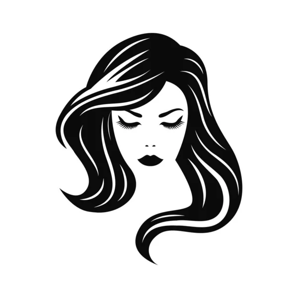 白黒ベクトルの女性の肖像画 美容業界のロゴデザイン — ストックベクタ