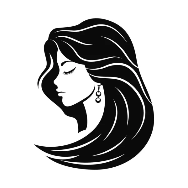 白黒ベクトルの女性の肖像画 美容業界のロゴデザイン — ストックベクタ