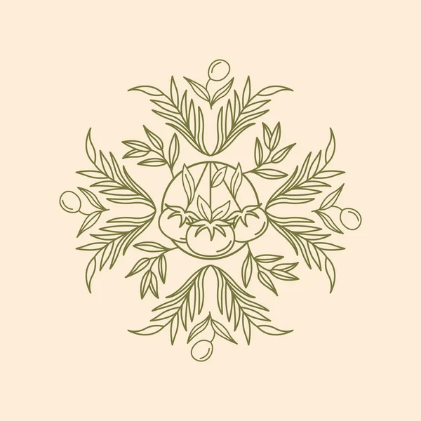 Оганова Їжа Векторна Емблема Оливкові Гілки Листя Дизайн Логотипу — стоковий вектор