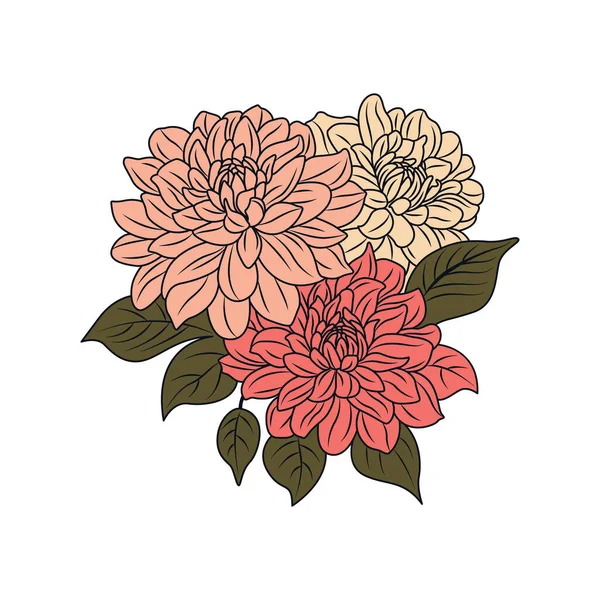 Dahlia Blommor Illustration Design Blomstervektor Logotyp Mall — Stock vektor