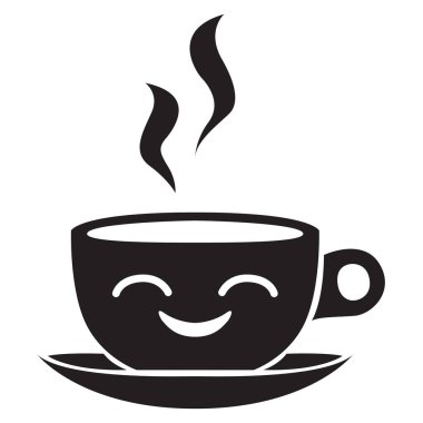 Komik bir fincan kahve vektör ikonu tasarımı. Kafe düz simgesi.