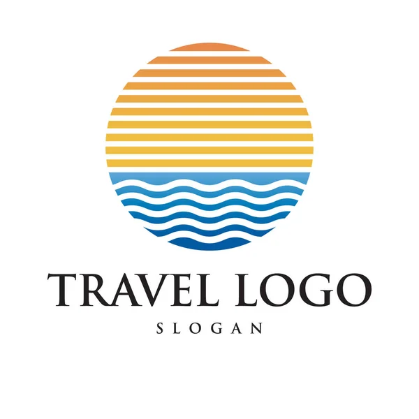 Seyahat Logosu Tasarımı Güneş Deniz Vektör Logosu Şablonu — Stok Vektör