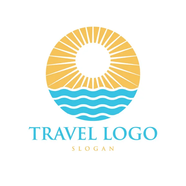 Travel Logo Vector Design Sun Sea Vector Logo Template — Stock Vector
