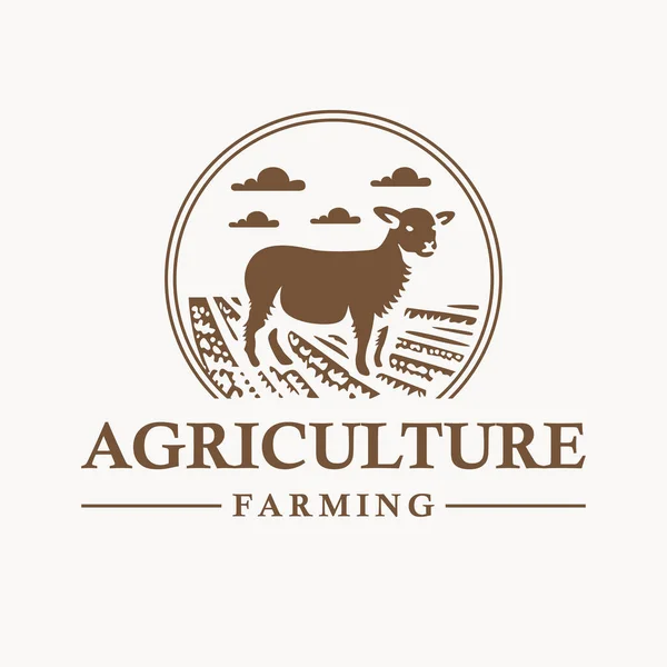 Agricultura Desenho Logotipo Vetor Agricultura Modelo Logotipo Ovelha Campo — Vetor de Stock