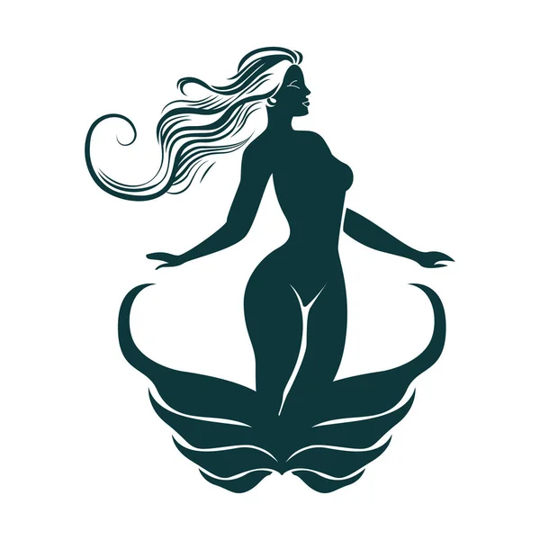 女性のシルエットの美しいアイコンデザイン マーメイドフラットアイコン — ストックベクタ