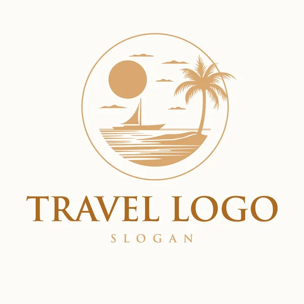 Projekt Logo Wektora Podróży Logo Emblematu Wektora Morza Dłoni Ikona — Wektor stockowy