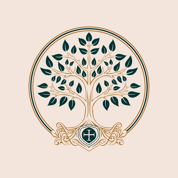 Life Tree Emblem Vector Symbole Croissance Renouveau Beauté Naturelle Sous — Image vectorielle