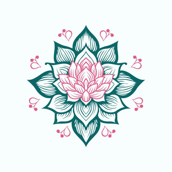 Mandala Con Emblema Loto Vector Armonía Espiritual Belleza Intrincada Combinados — Vector de stock