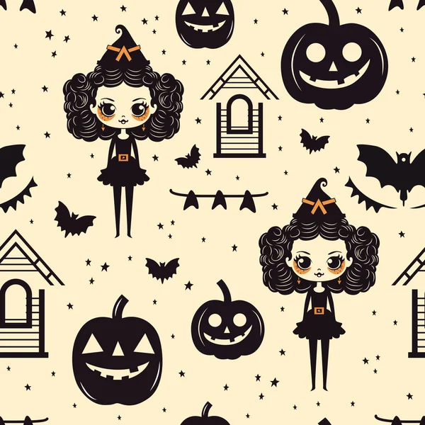 Eleve Seus Projetos Halloween Com Design Abóbora Bruxa Padrão Morcego — Vetor de Stock