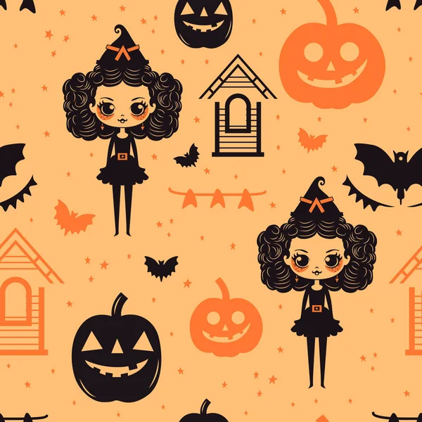 Eleve Seus Projetos Halloween Com Design Abóbora Bruxa Padrão Morcego — Vetor de Stock