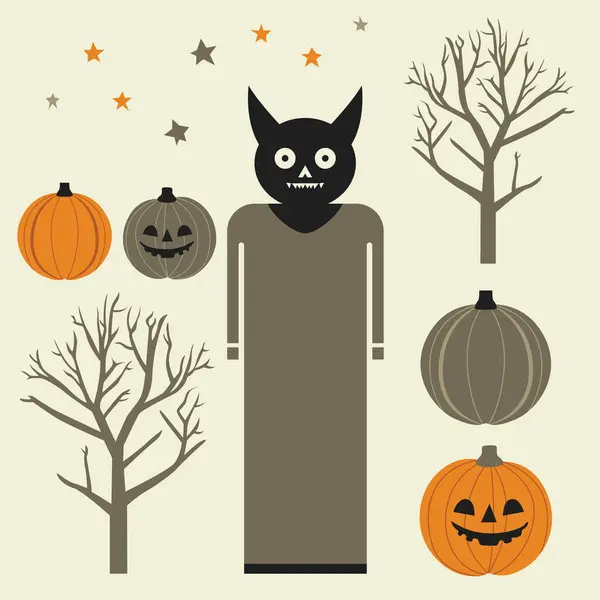 Uvolněte Své Halloween Kreativitu Vektorovou Sadou Dýně Stromy Strašidelné Příšery — Stockový vektor