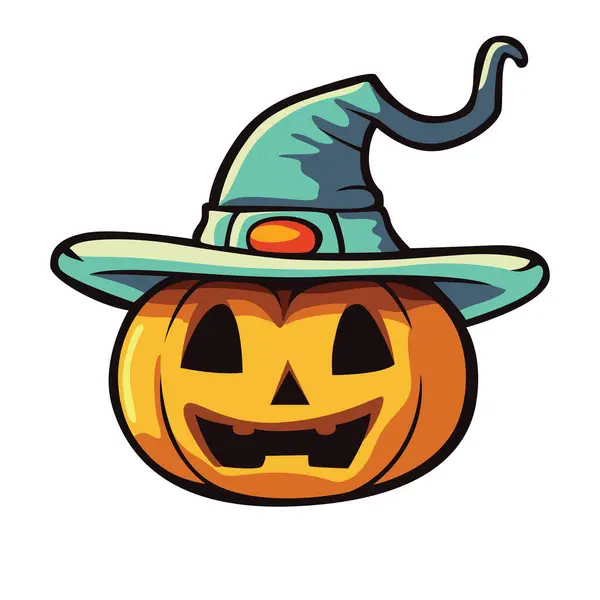 Tenha Vibrações Assustadoras Com Uma Abóbora Assustadora Halloween Usando Chapéu — Vetor de Stock