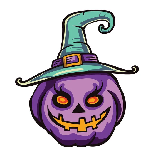 Tenha Vibrações Assustadoras Com Uma Abóbora Assustadora Halloween Usando Chapéu —  Vetores de Stock