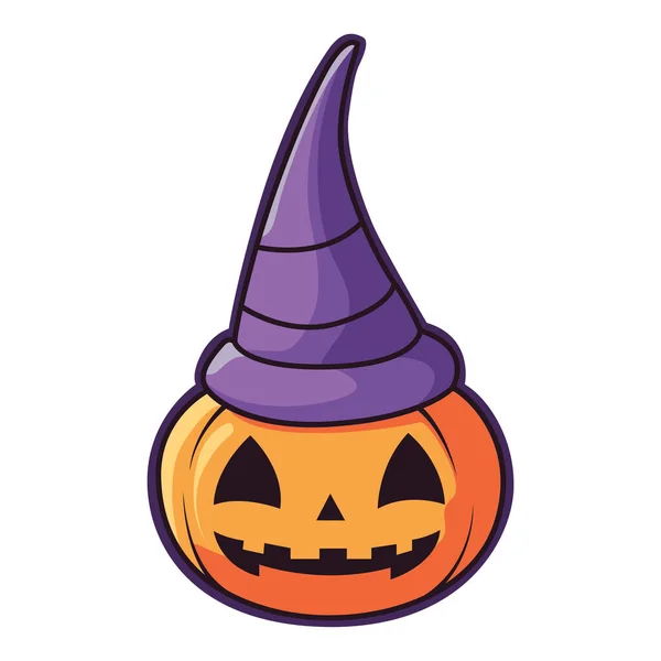 Tenha Vibrações Assustadoras Com Uma Abóbora Assustadora Halloween Usando Chapéu — Vetor de Stock