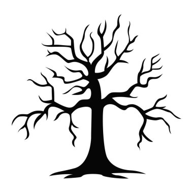 Kara Ürkütücü Cadılar Bayramı Ağacı Vektör Simgesi Hayaletli Ağaç Çizimi
