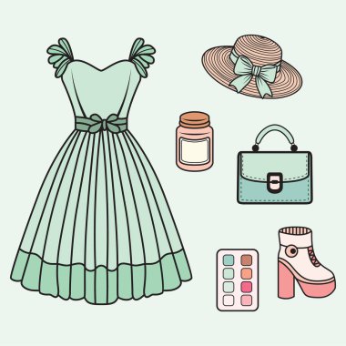 Kadınsı Estetik Vektör Klip Sanatı Moda ve Güzellik Elementleri