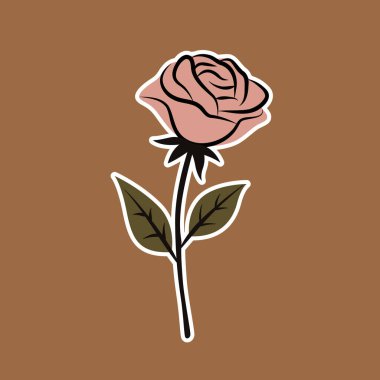 Bohem Çizgisi Sanat Gülü Vektör Çizimi - Minimalist Çiçek İllüstrasyonu