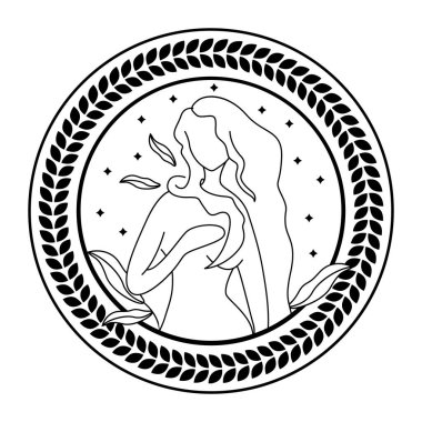 Yıldızlar ve ay da dahil olmak üzere göksel elementlere sahip zarif bir dişi simgesi. Astroloji ve refahı damgalamak için harika.