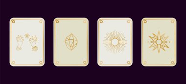Mistik el hareketleri, kristal mücevher, parlak güneş ve yıldız sembolü. Ruhani markalaşma, tarot kartları veya boho estetik projeleri için ideal..