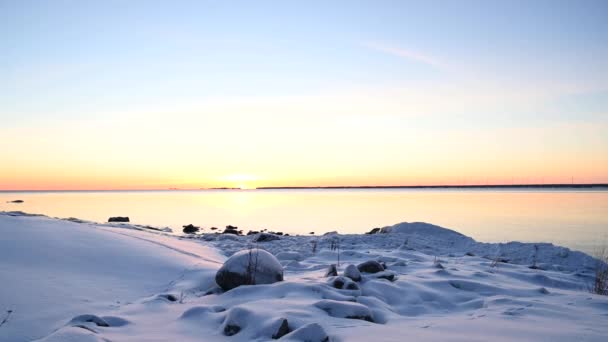 Panoramic View Beautiful Winter Wonderland Colorful Scenery Scenic Golden Evening — Video
