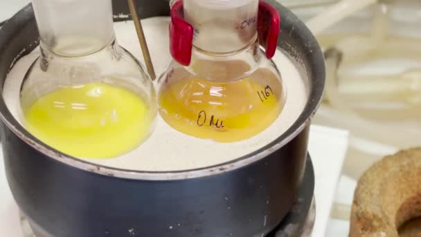 Colourful Reactions Heating Condition Sand Bath Video Experiments Chemistry Lab — Stock Video