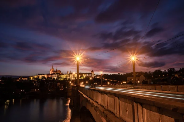 Panoramisch Uitzicht Karelsbrug Praagse Burcht Rivier Vltava Praag Tsjechische Republiek — Stockfoto