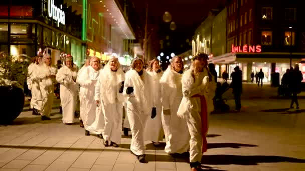 Умео Швеция Декабря 2023 Года Празднование Санта Люсии Швеции Перед — стоковое видео