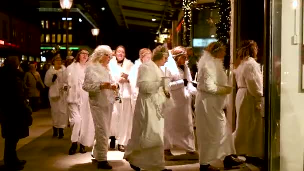 Umea Švédsko Prosince2023 Oslava Santa Lucii Švédsku Před Vánoční Zimní — Stock video