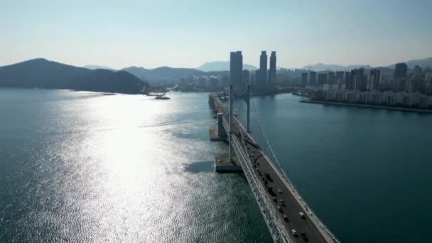 Gwangan Bridge Luchtfoto Busan Zuid Korea Hoge Kwaliteit Beeldmateriaal — Stockvideo