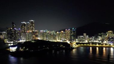 Gwangalli firworks Busan, Güney Kore 'de hava manzaralı. Yüksek kalite 4k görüntü