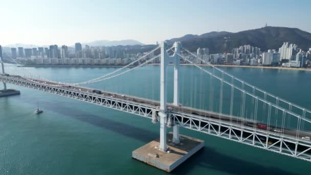 Gwangan Bridge Flygfoto Busan Sydkorea Hög Kvalitet Bilder — Stockvideo