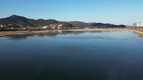 Vista Aérea Del Lago Congelado Invierno Corea Del Sur Imágenes — Vídeos de Stock