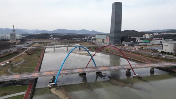Landmark Expo Brug Luchtfoto Uitzicht Winter Daejeon Zuid Korea Hoge — Stockvideo