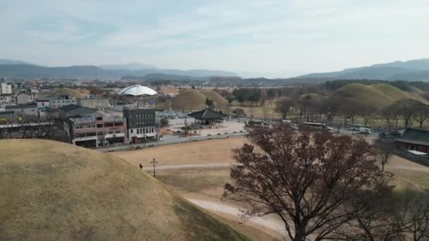 在韩国庆州的庆州 冬季庆州市中心的陵墓景观 高质量的4K镜头 — 图库视频影像