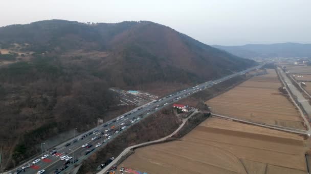 Traffic Sunrise Chasing Snelweg Bij East Sea Zuid Korea Hoge — Stockvideo