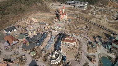 Castle Aerial View at Lotte World Amusement Park at Osiria Busan, South Korea. High quality 4k footage