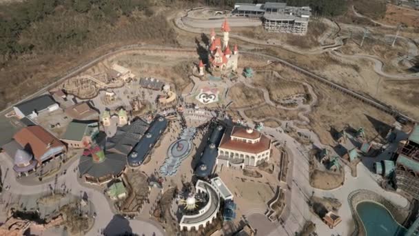 Castle Aerial View Lotte World Amusement Park Osiria Busan South — Stock video